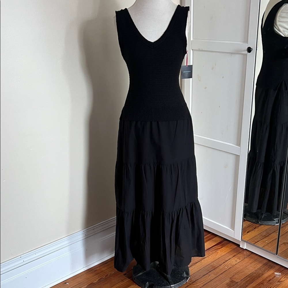 NWT Cynthia Rowley Black Knit Bodice Tiered Maxi Dress Sleeveless US S